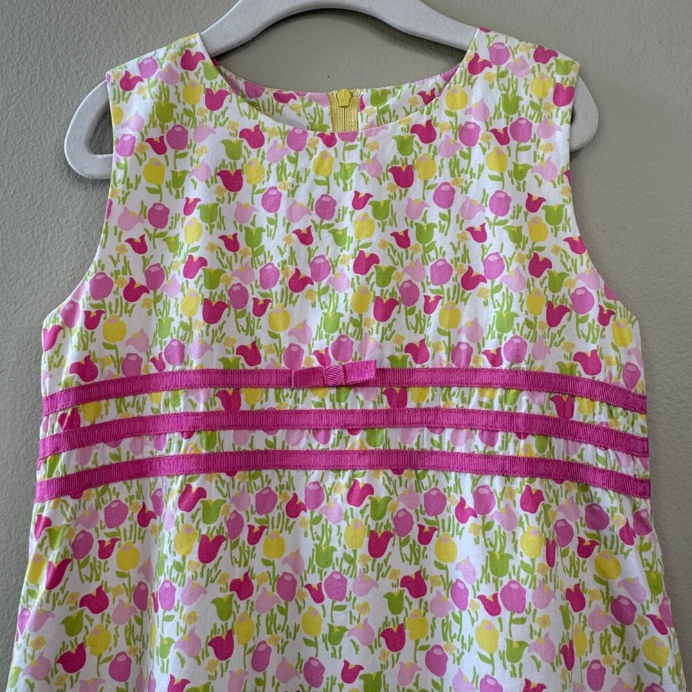 LILLY PULITZER Tulips Dress Girls 7 Scalloped Hem Sleeveless Spring Floral Summe - Picture 3 of 8